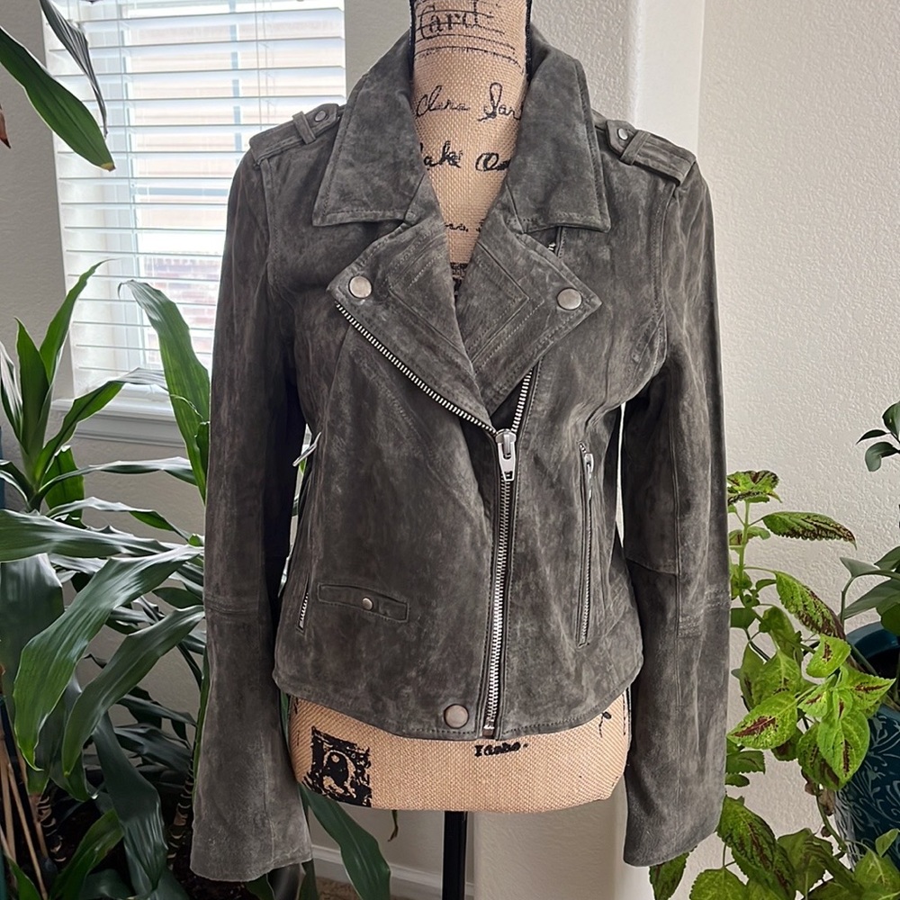 NWOT SL8 Genuine suede moto jacket, SL8. Size L Color Green.